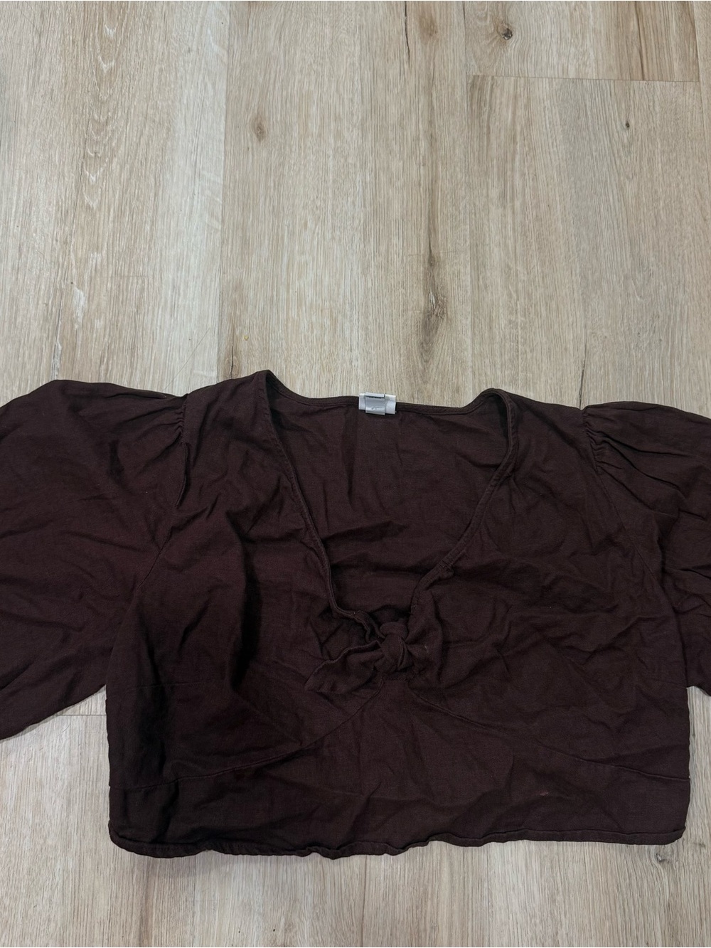 Women’s Dark Brown V-Neck Knot Front Crop Top